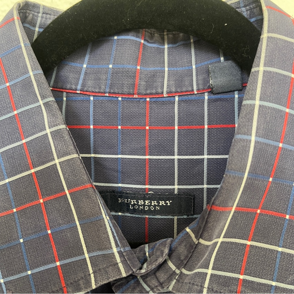 VTG BURBERRY London USA Button Down Shirt XL Blue Red White Check DOT PATTERN - Picture 5 of 16